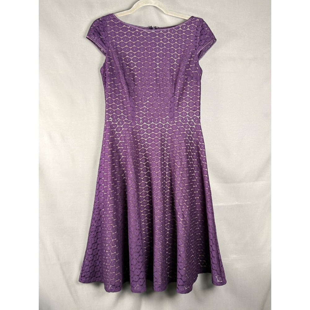 Black Label by Evan-Picone Dress Women 10‎ Purple Lace Fit & Flare Cap Sleeve